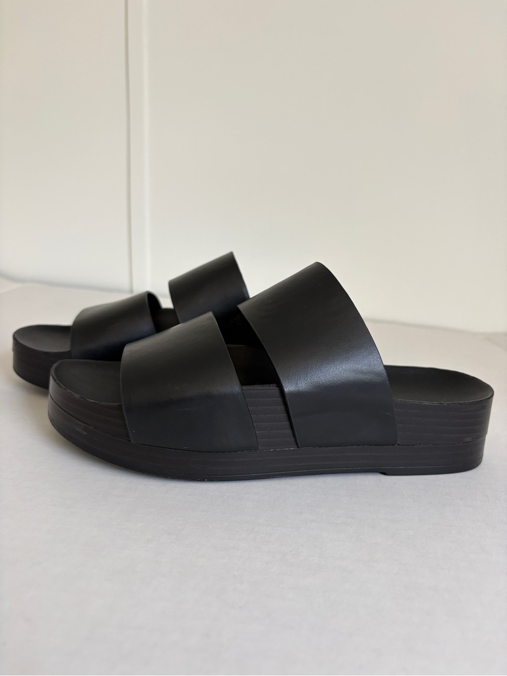 Zara Black Leather Slide Sandals - Women's Double Band 37